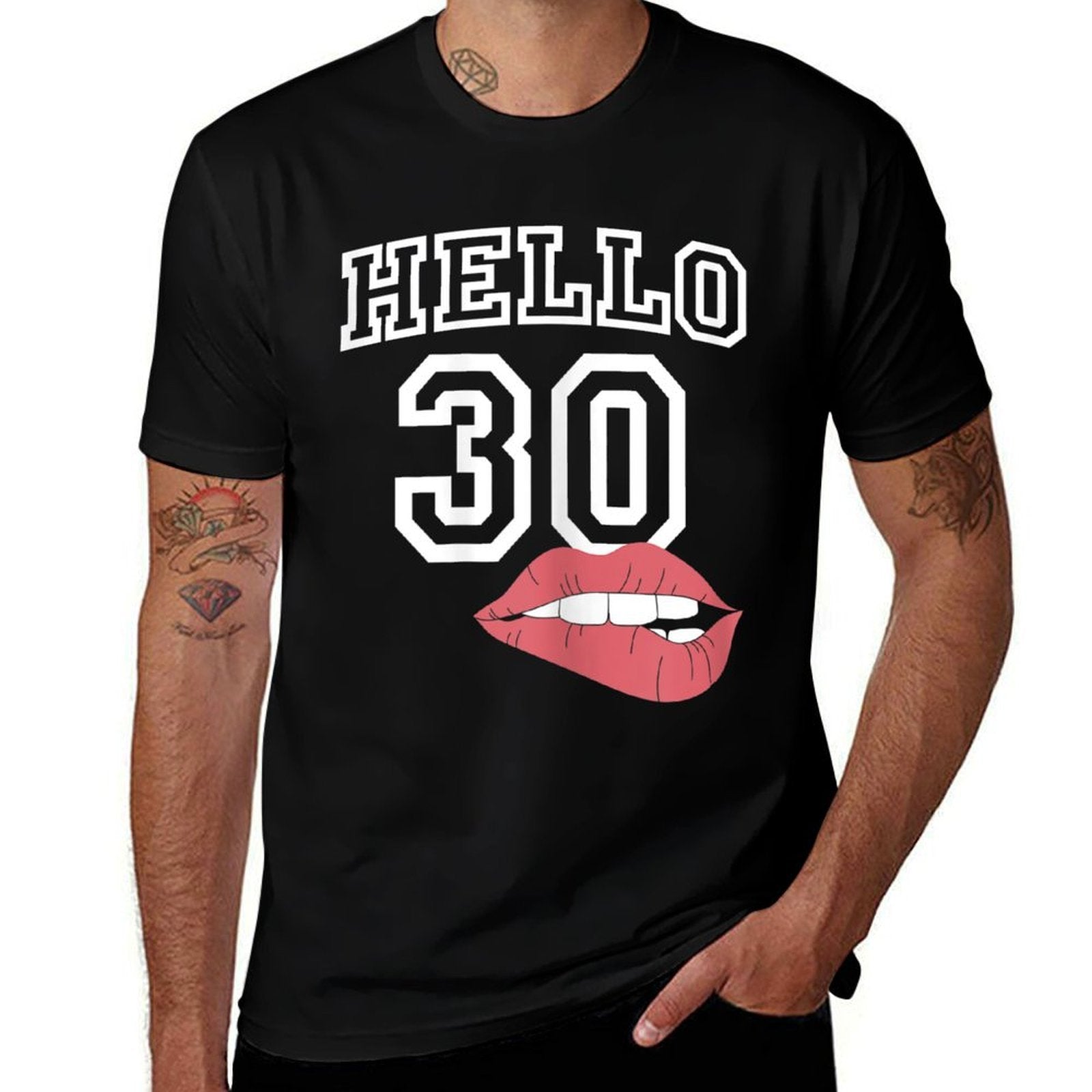 Womens Hello 30 with Lips 30th Birthday  Slim-fit Cut T-Shirt