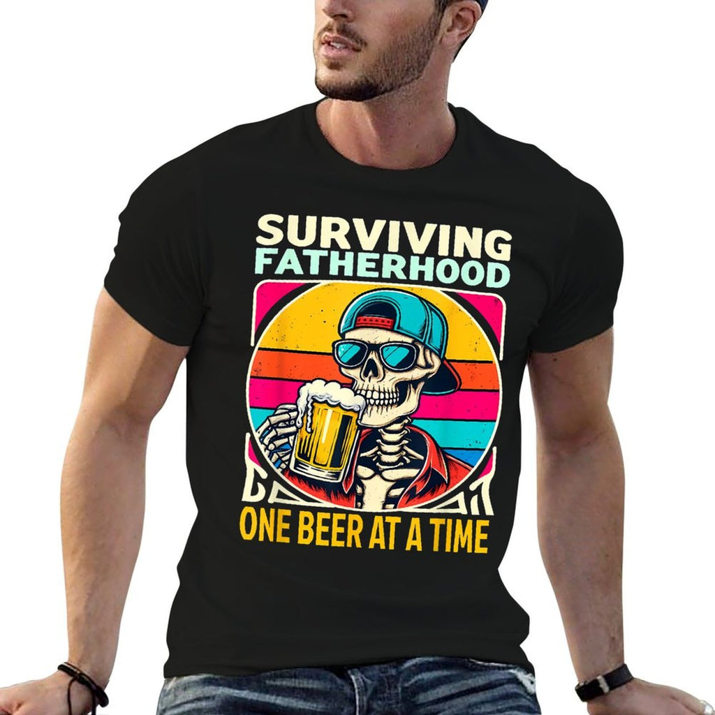 Surviving Fatherhood One Beer At A Time Skeleton Drinking  Oversized Silhouette T-Shirt