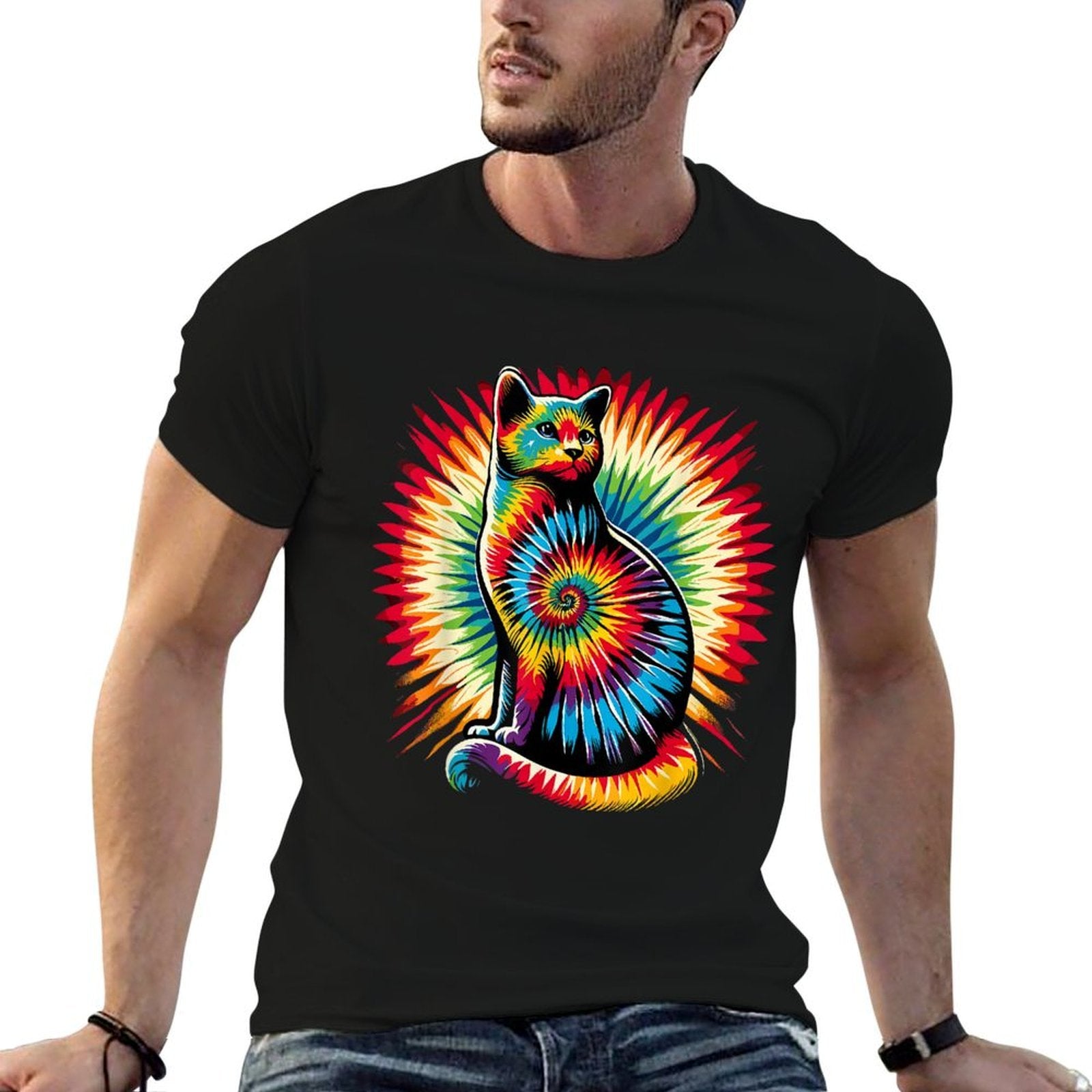 Cute Cat Tie Dye  Tagless Design T-Shirt