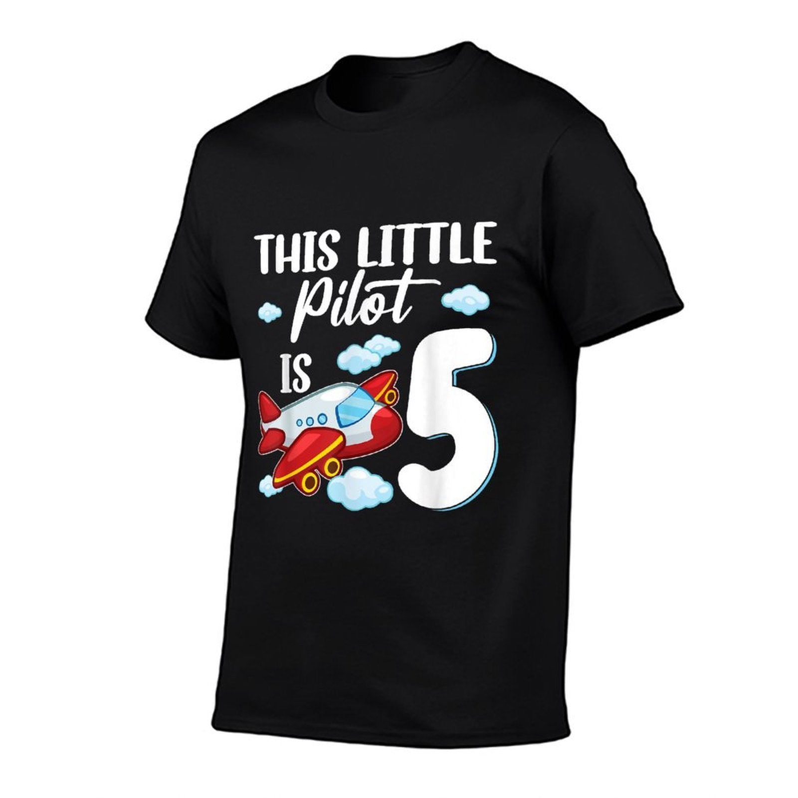 This Little Pilot Is 5 Year Old Kids Airplane 5th Birthday  Rolled Sleeves T-Shirt
