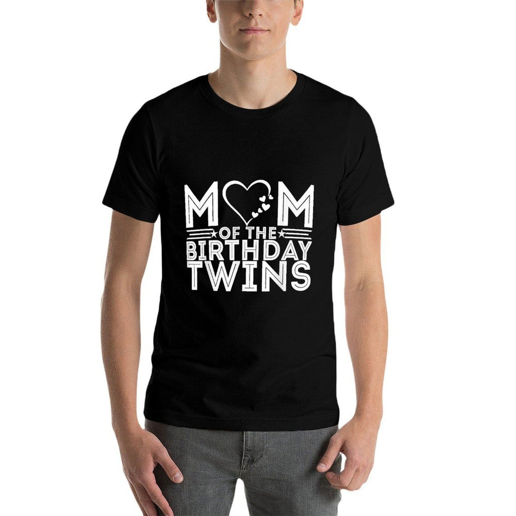 Mom of The Birthday Twins Funny Wife Quote Twin Mom  Ribbed Collar T-Shirt