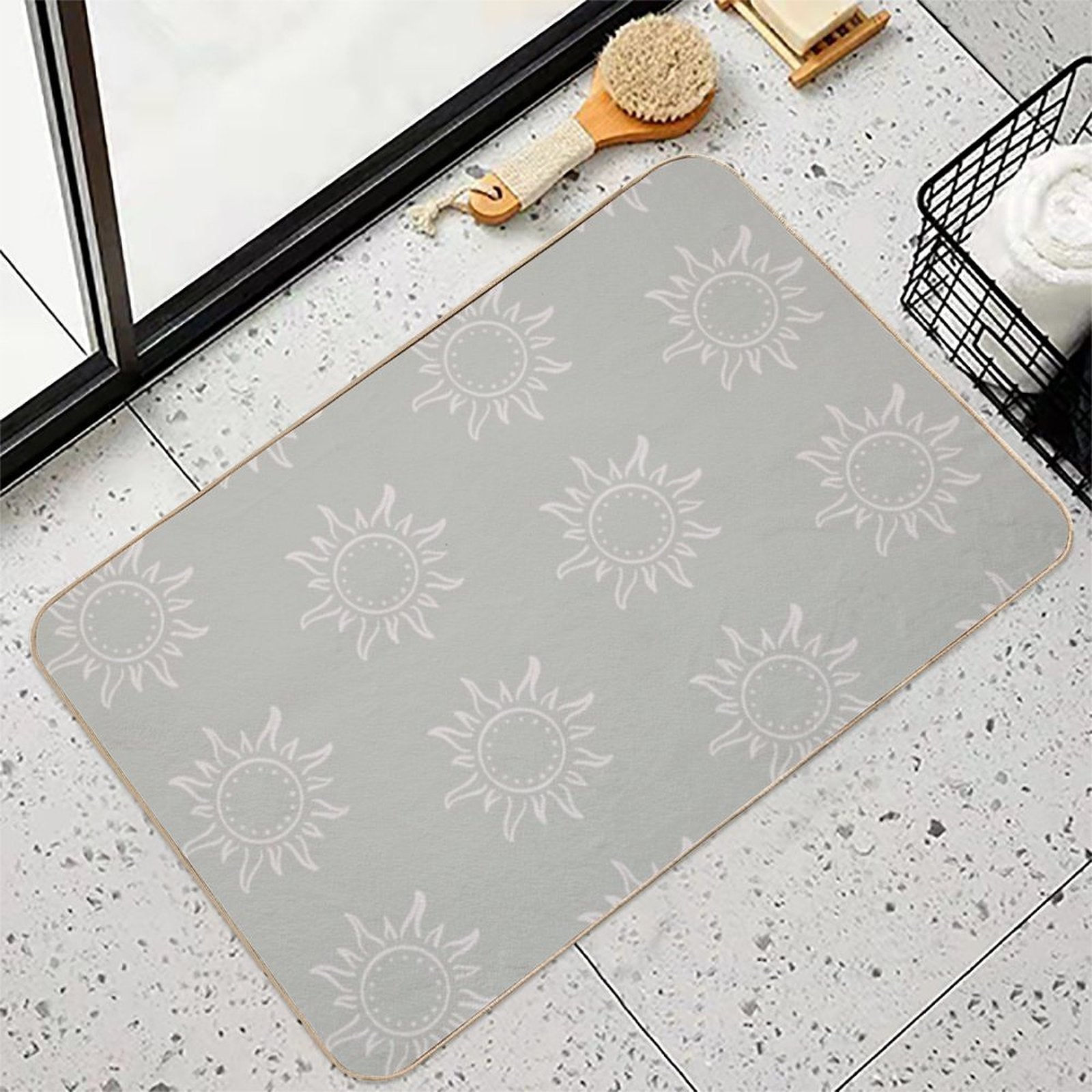 Cute Boho Sun Pattern Bohemian Aesthetic In Muted Colors Pale Green  Multi-Purpose Bath Mat