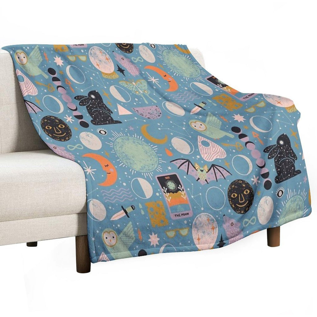 Lunar Pattern Blue Moon Wrinkle-free Throw Blanket
