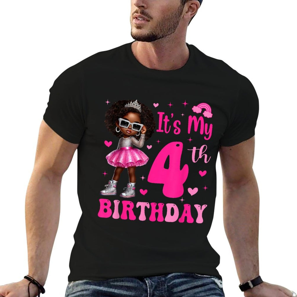 4 Years Old Black Kids It's My 4th Birthday Black Girl  Lightweight T-Shirt