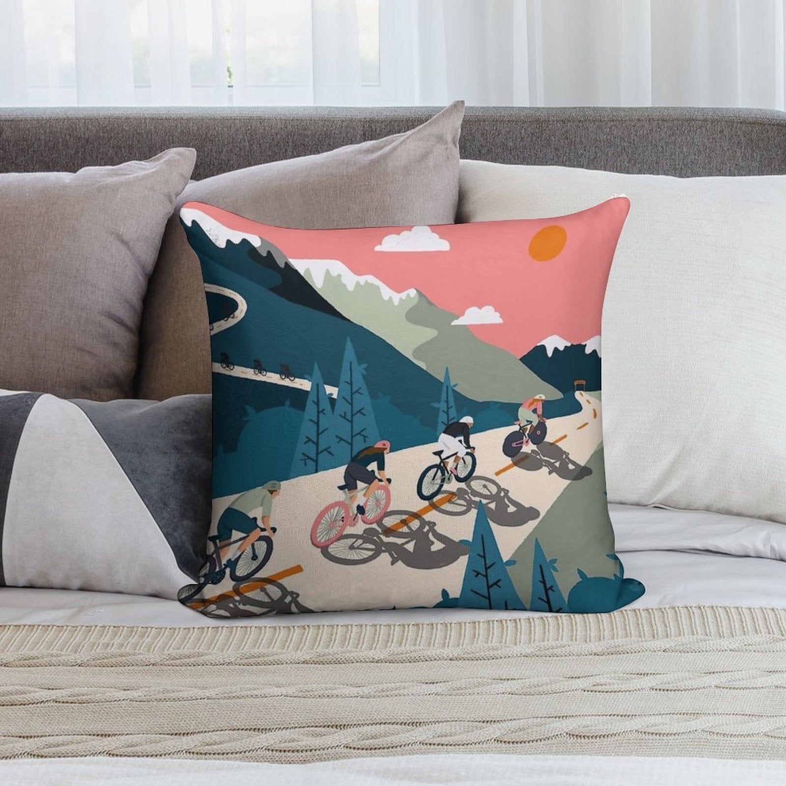Cycling Race Vintage Art Soft Multiple Sizes Throw Pillow