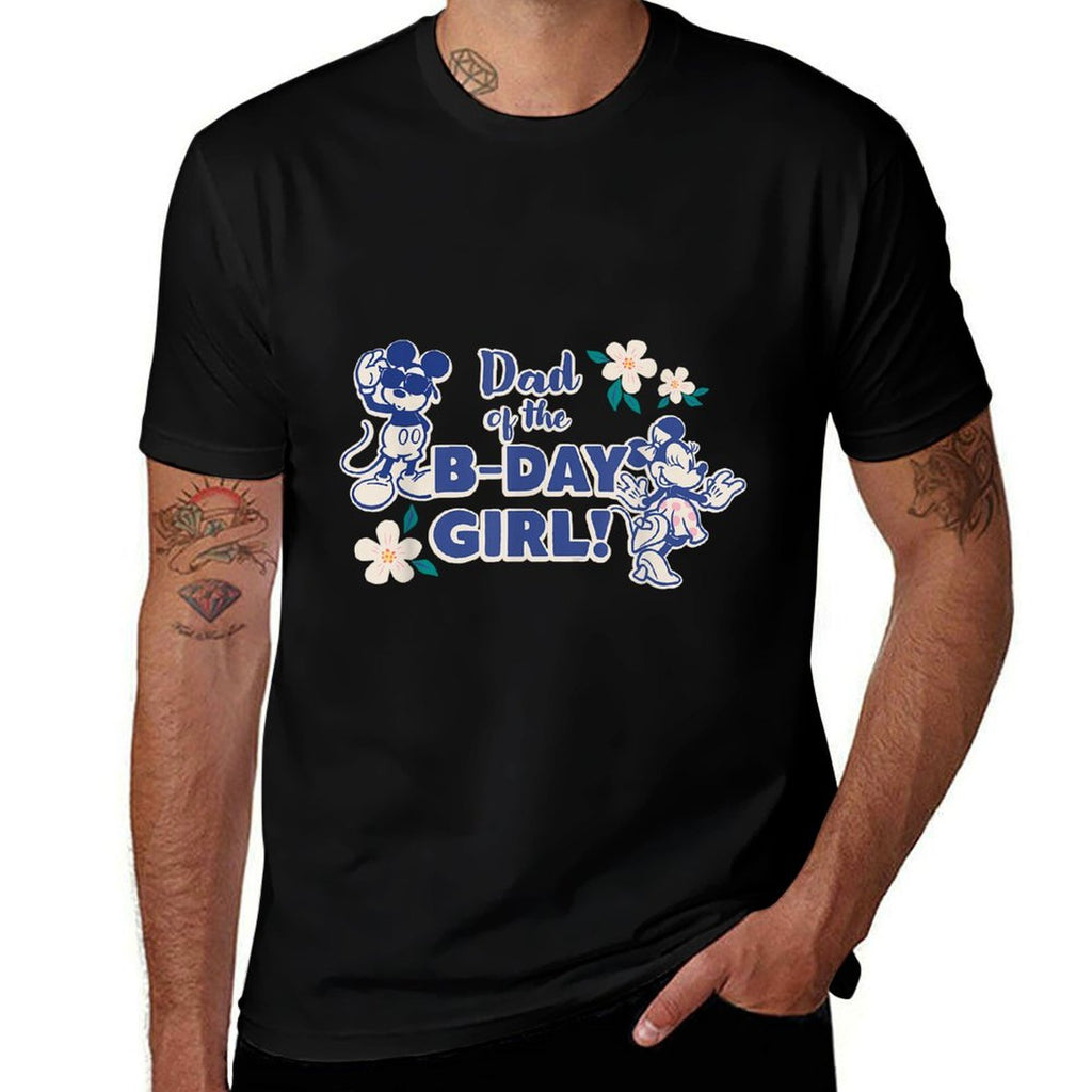 Disney Mickey & Minnie Mouse Birthday Dad of The B-Day Girl  Heathered Texture T-Shirt