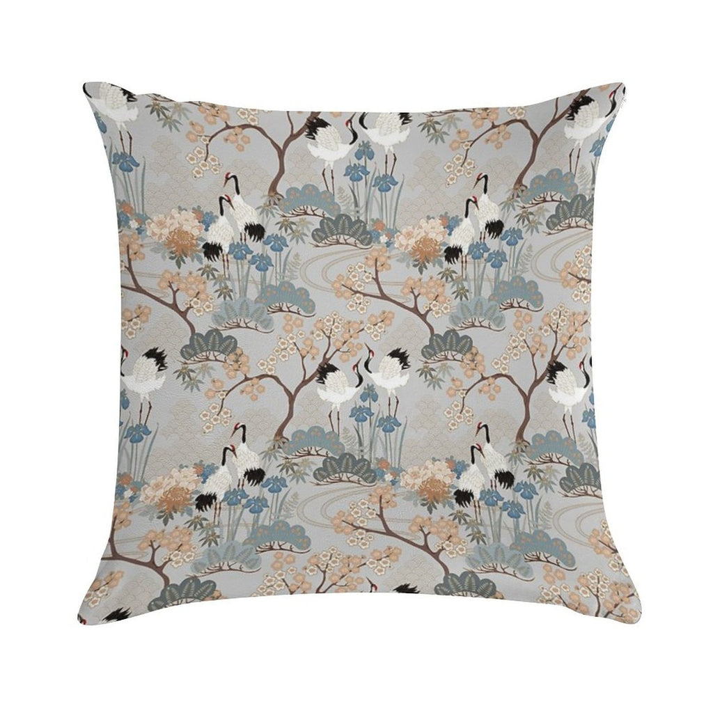 Japanese Garden Gray Soft Short Plush Fabric Throw Pillow