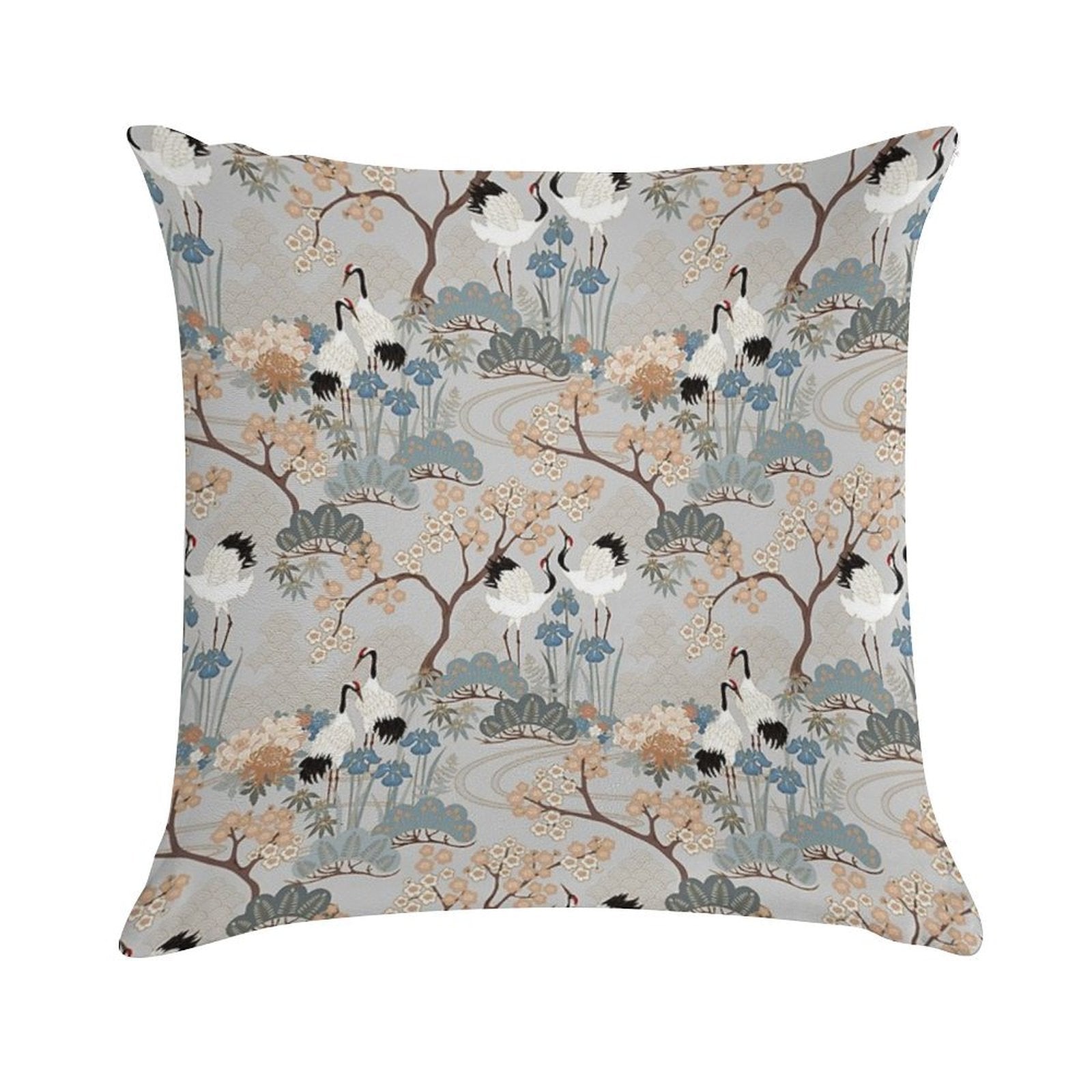 Japanese Garden Gray Soft Short Plush Fabric Throw Pillow