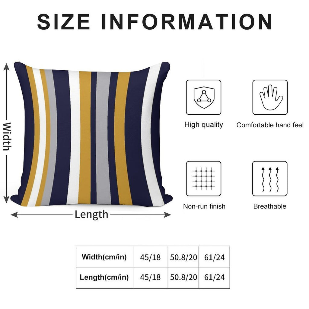 Modern Stripes Vertical Pattern in Honey Mustard Yellow, Dark Navy Blue, Gray, And White. Minimalist Color Block Soft Short Plush Fabric Throw Pillow