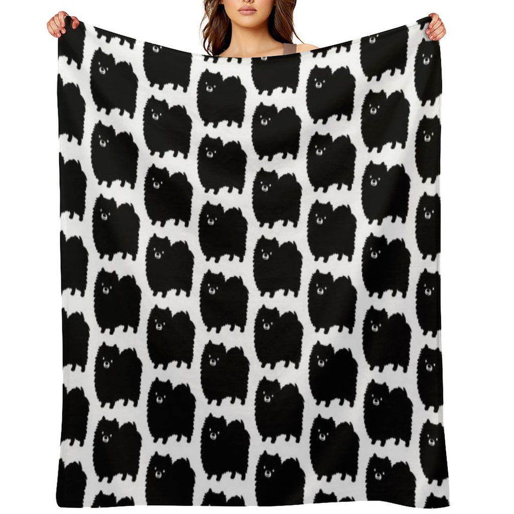 Cute Fluffy Black Pomeranian Cartoon Dog Comfort Throw Blanket