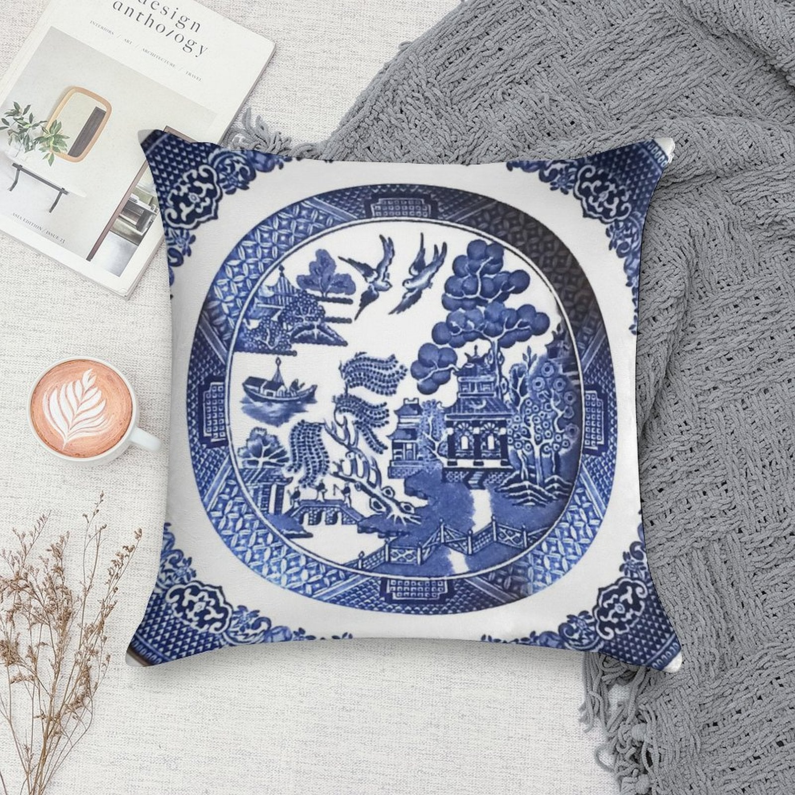 Blue Willow China Soft Easy Maintenance Throw Pillow