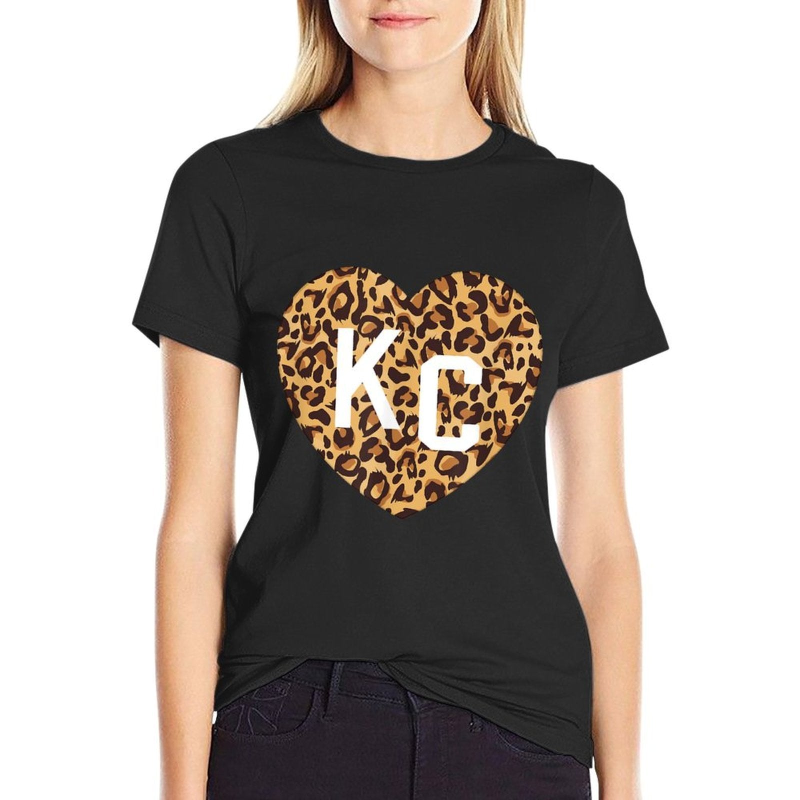 Heart KC Cheetah Leopard Pattern Brown Yellow Spots Heart Kc  Cotton T-Shirt