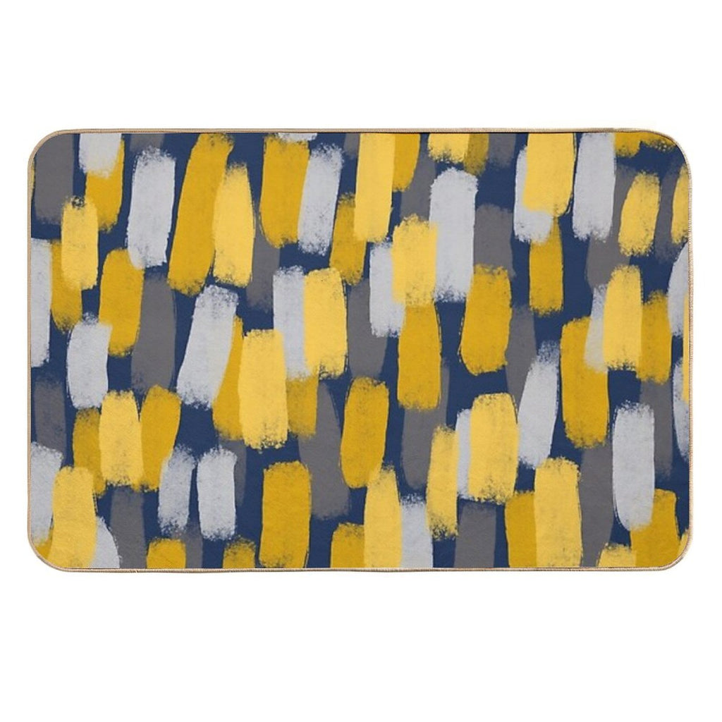 Abstract Grey And Mustard Yellow Paint Brush Effect on Navy Blue  Odorless Bath Mat