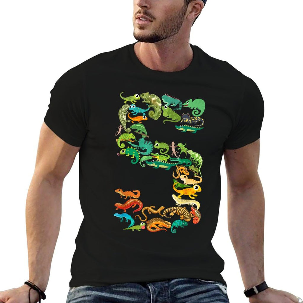 Kids 5th Birthday Reptiles Lizards Themed 5 Year Old Boys  Trendy Pattern T-Shirt