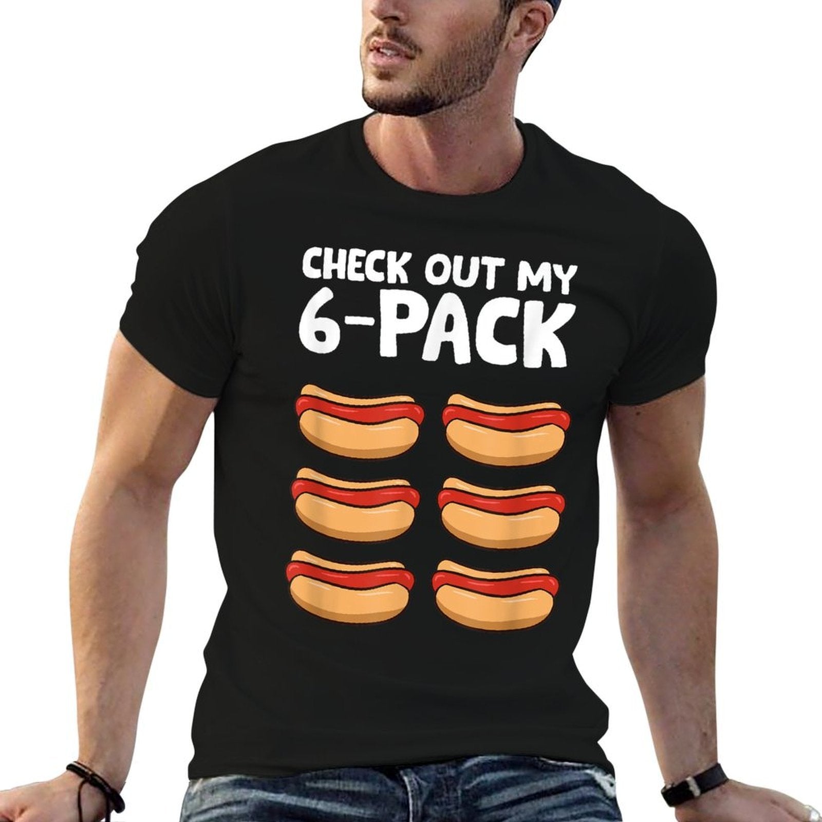 Funny Hotdog Lover Check Out My 6 Pack Hot Dog for Men Women Girls Kids  Odor-resistant T-Shirt