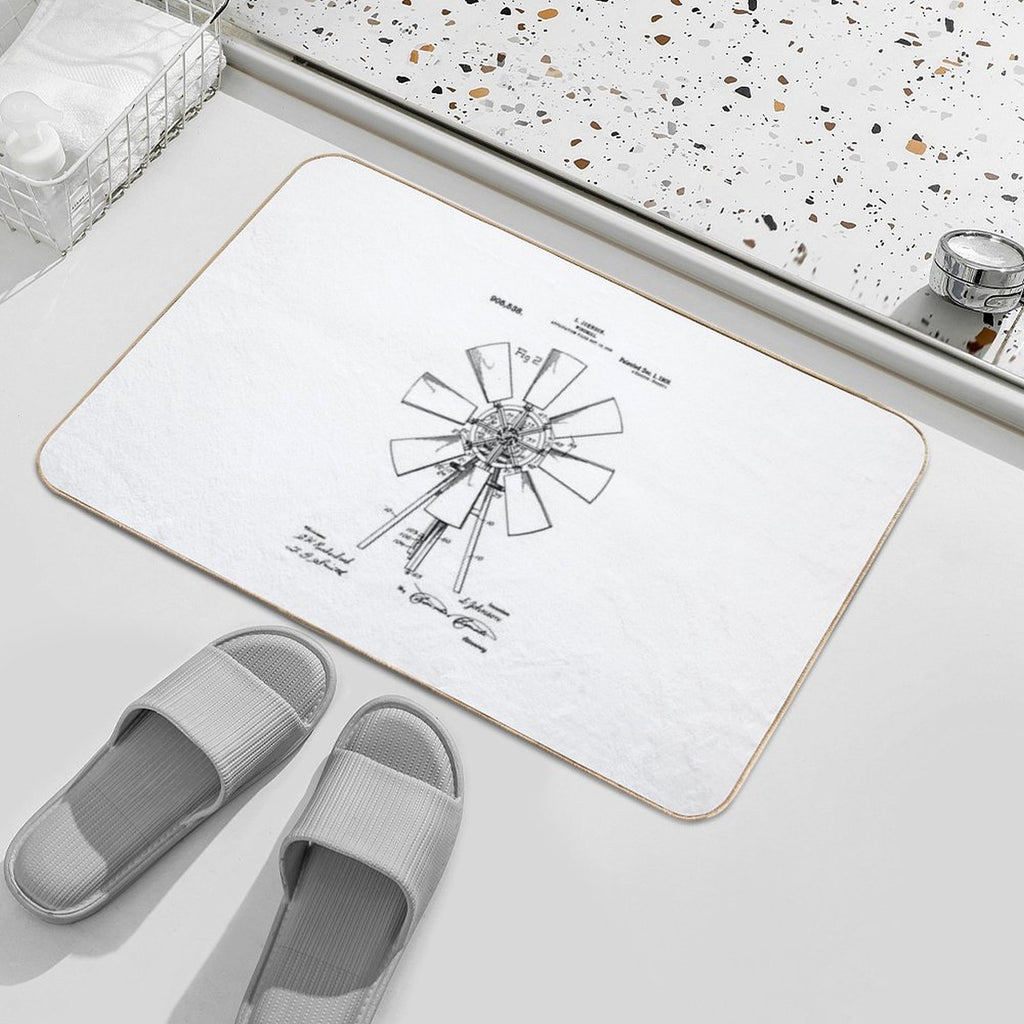 Windmill Patent 1908 Vintage Windmill Farmhouse  Toxin-Free Bath Mat