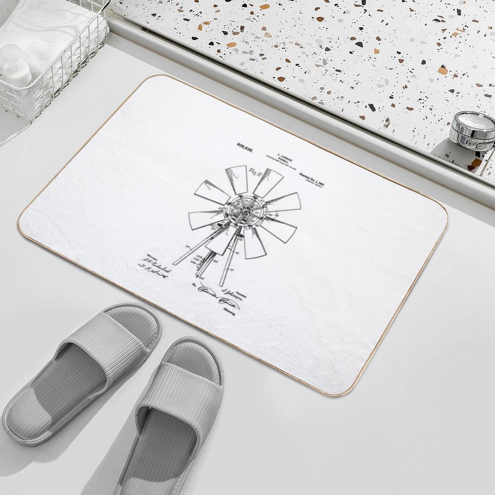 Windmill Patent 1908 Vintage Windmill Farmhouse  Toxin-Free Bath Mat