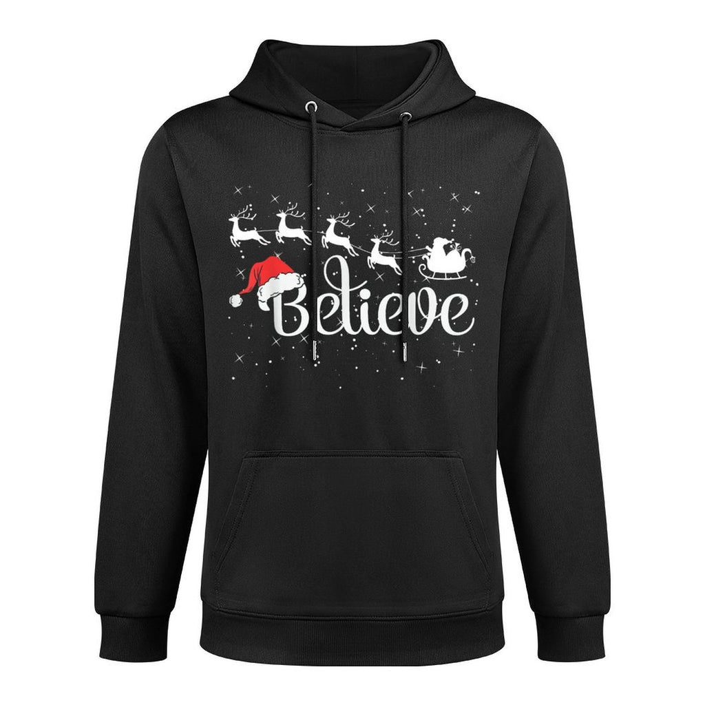 Christmas Believe in Santa with Sleigh Reindeer  Santa Hat Cotton-Polyester Blend Hoodie