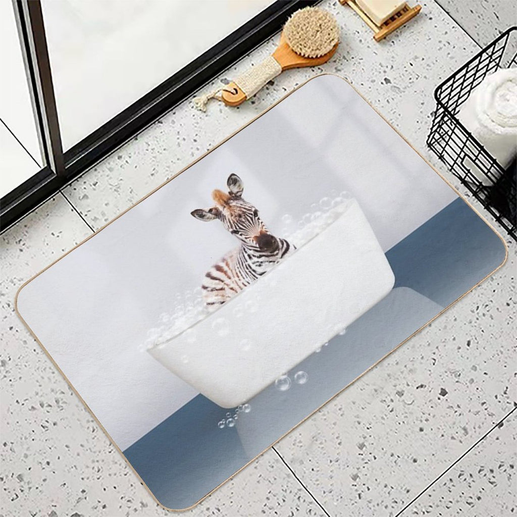 Baby Zebra  in Modern Bathtub Blue Print, Baby Zebra Bathing, Animals in Bathtub Art by Synplus  Eco-Friendly Bath Mat