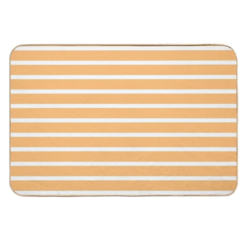 Apricot Orange And White Horizontal Stripes  Easy To Clean Bath Mat