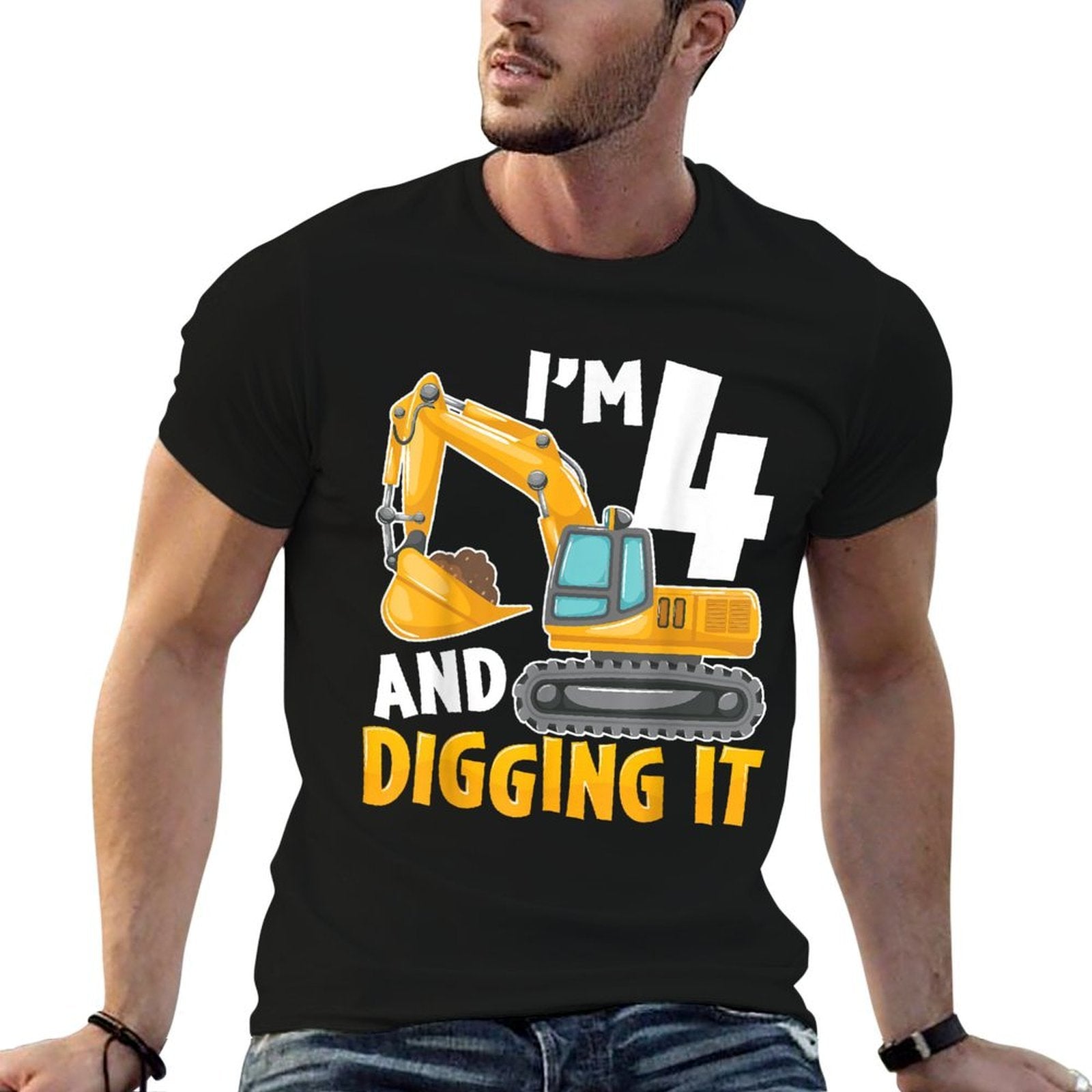 I'm Four 4 Year Old 4th Birthday Boy Excavator Construction  Odor-resistant T-Shirt