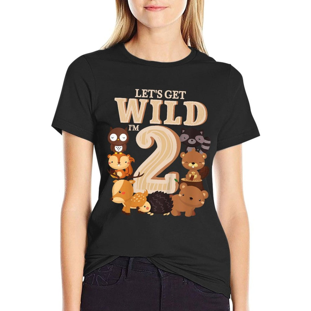 Kids 2 Year Old Woodland Animals Birthday Wild Forest 2nd Gift  Heathered Texture T-Shirt