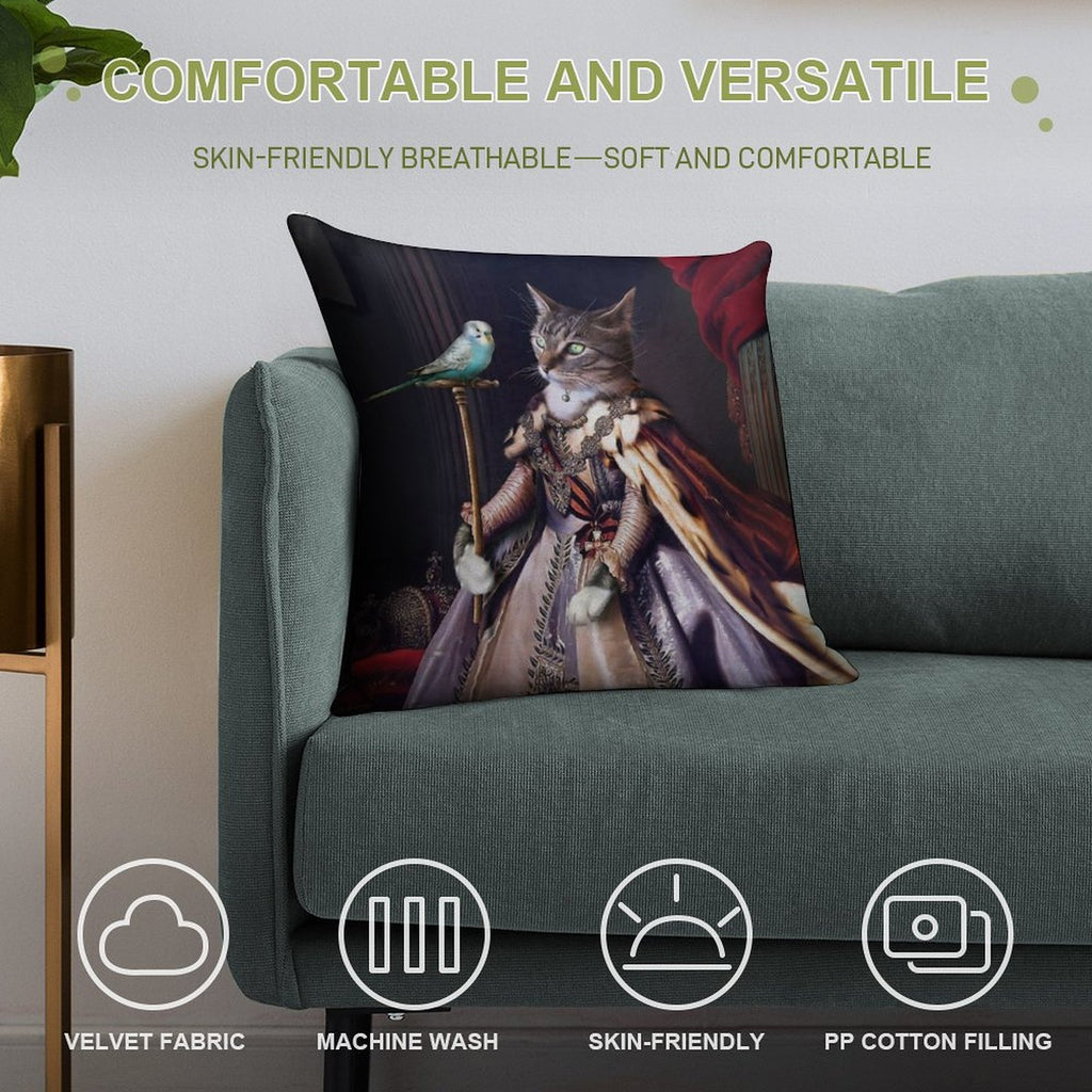 Cat And Budgie Portrait -  Big Cat And Cyril Soft Easy Maintenance Throw Pillow