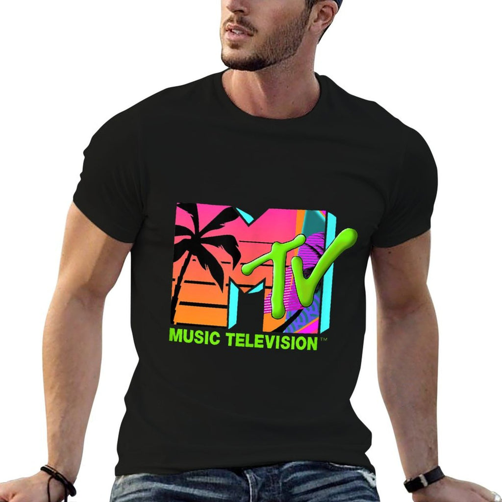 Mademark X MTV - The Official MTV Logo with Retro Palms in Paradise  Trendy Pattern T-Shirt