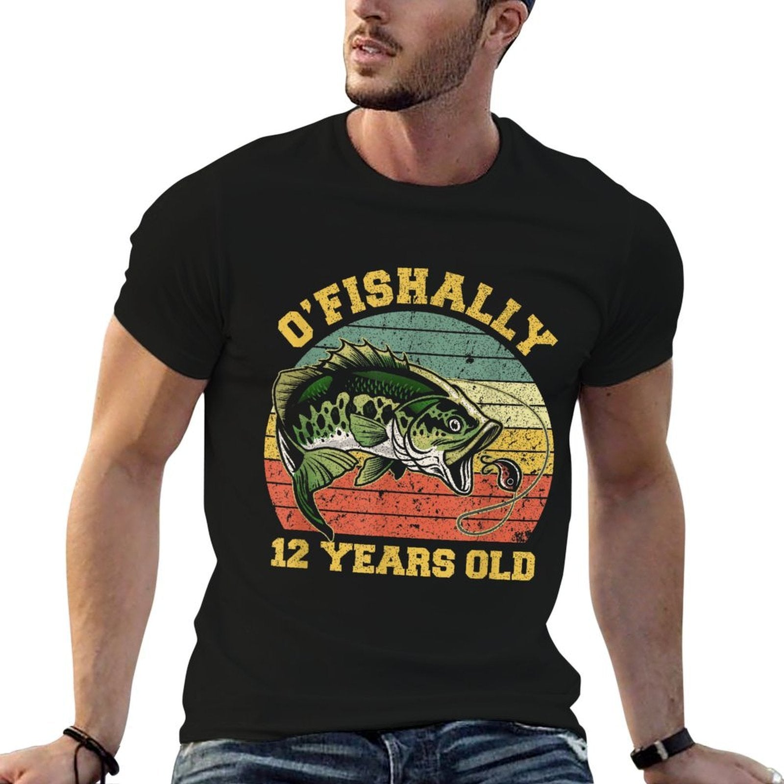 O'Fishally 12 Years Old Fishing Birthday Theme Party 12th  Oversized Silhouette T-Shirt