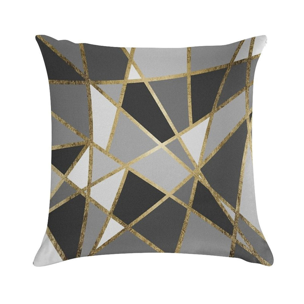 Black & Gray Modern Geo Gold Triangles Soft Warmth Comfort Throw Pillow