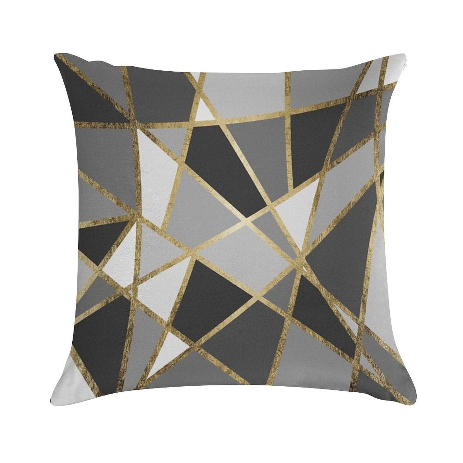 Black & Gray Modern Geo Gold Triangles Soft Warmth Comfort Throw Pillow