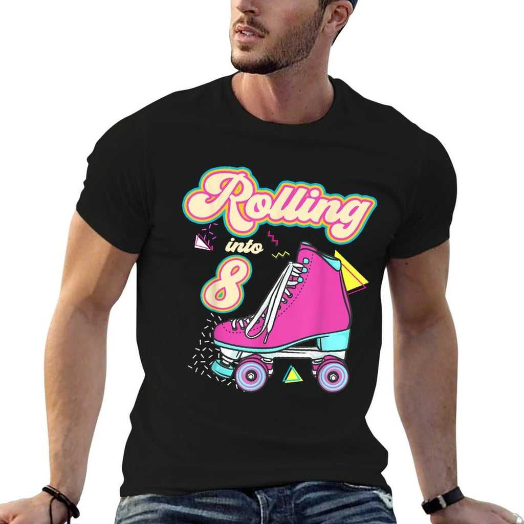 Rolling Into 8 Year Old Roller Skate 8th Birthday Girl  Wrinkle-resistant T-Shirt