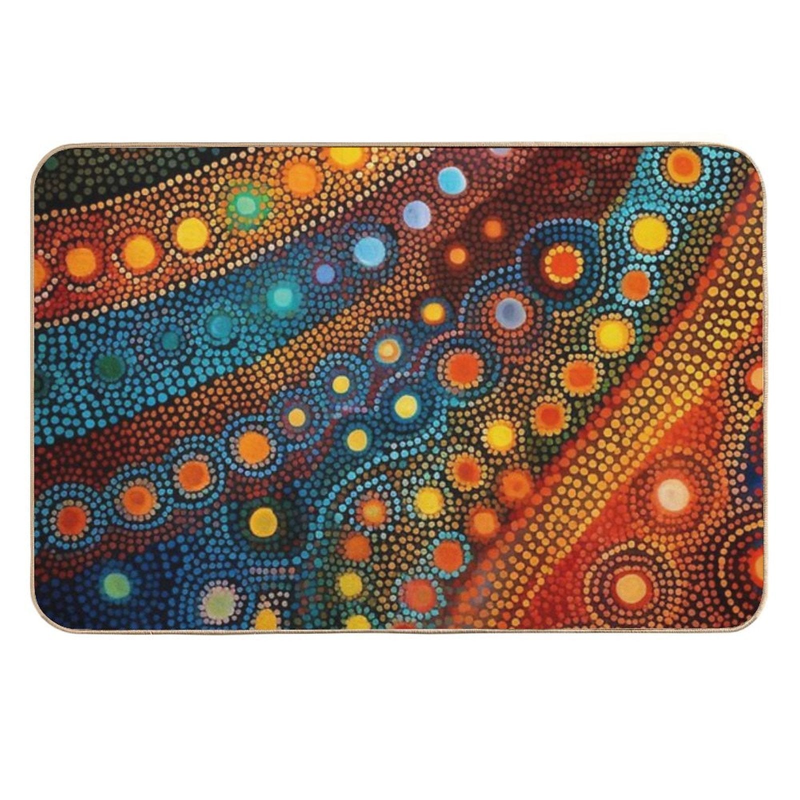Aboriginal Authentic Art - Circular Paths  Eco-Friendly Bath Mat