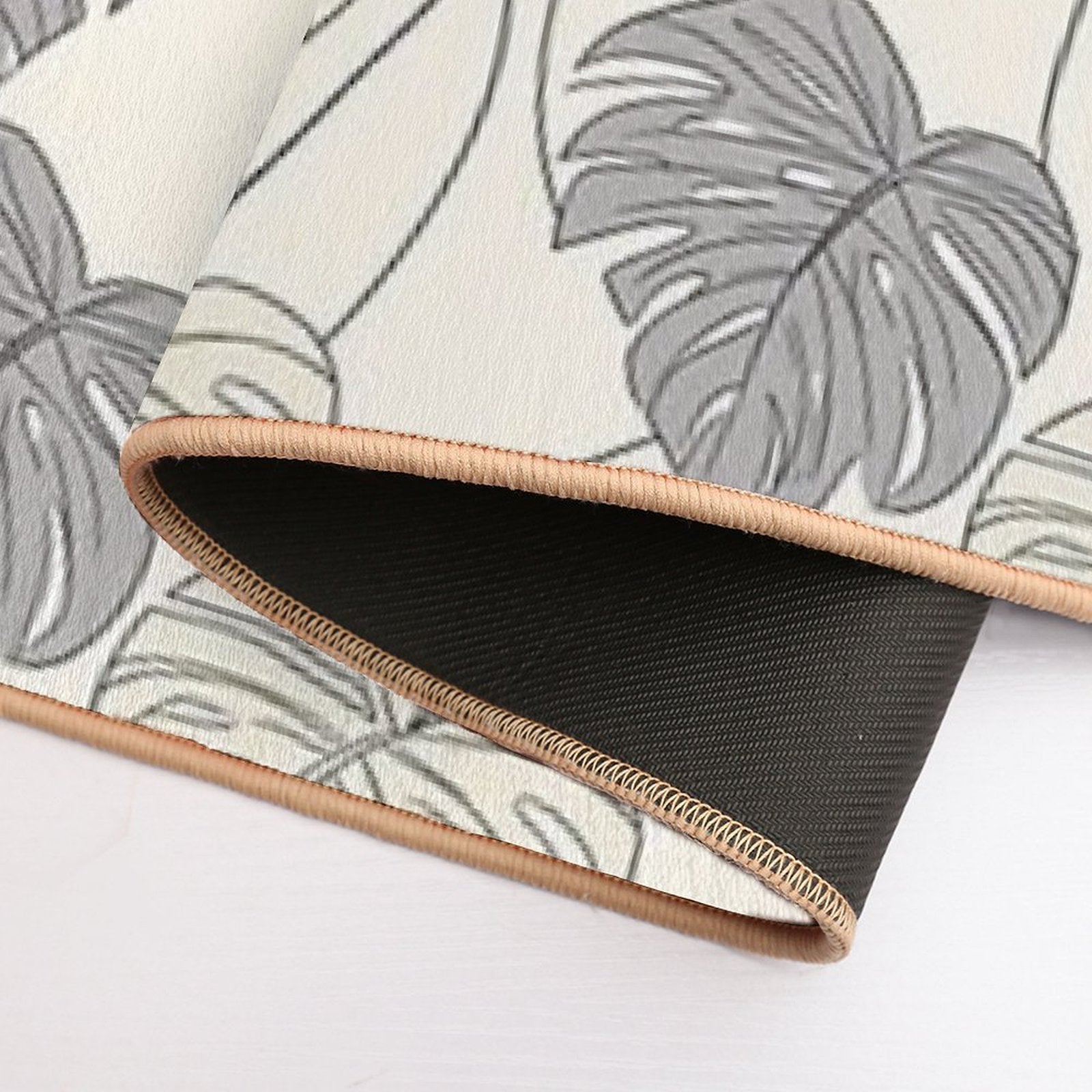 Tropical Monstera Leaves with Thin Black Outlines  Non-Slip Bath Mat