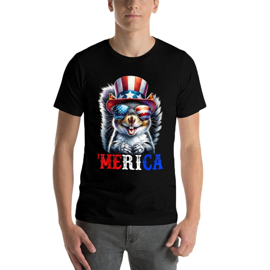 Merica Grey Squirrel Patriotic 4th of July Funny Men Women  Oversized Silhouette T-Shirt