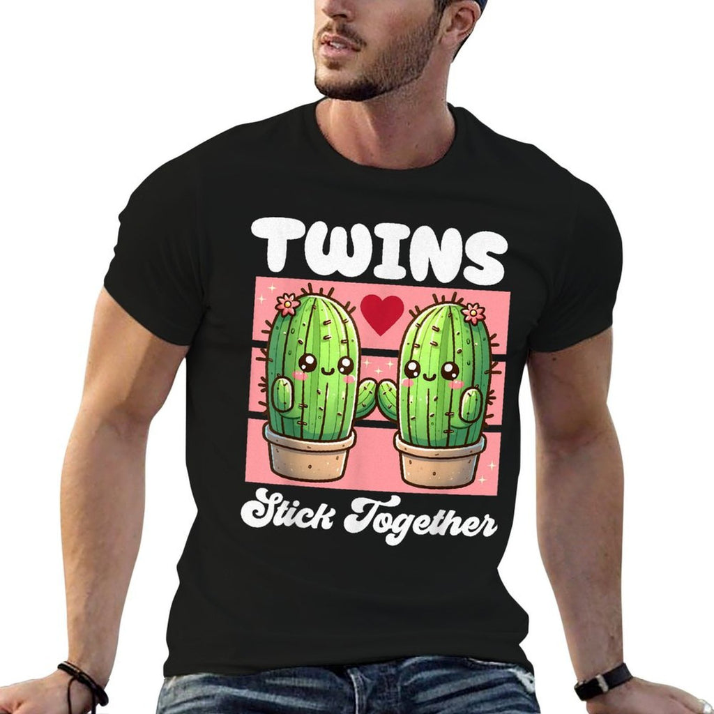 Matching Twin Cactus Twin Girls Tweens Twinning Succulent  Rolled Sleeves T-Shirt