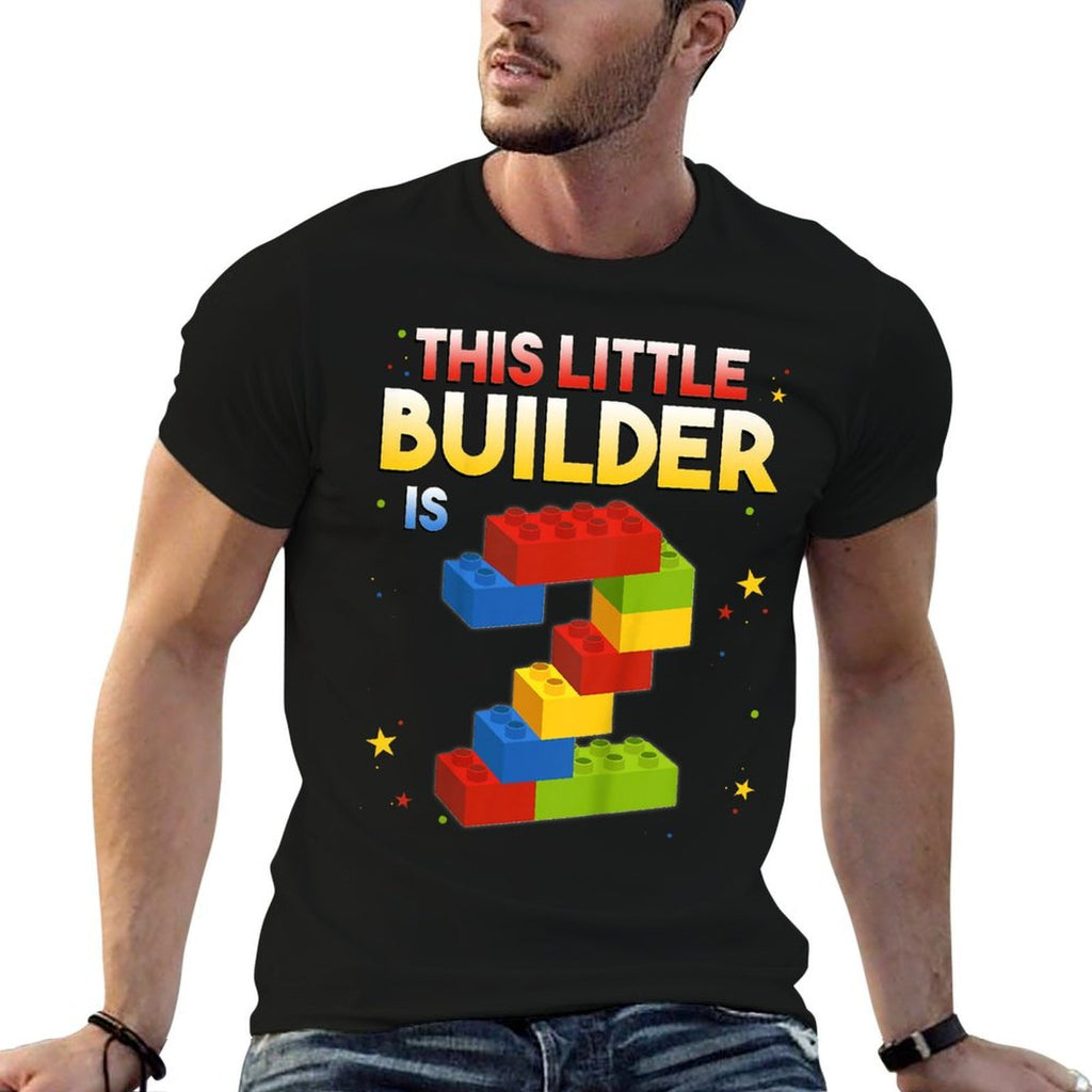 Kids 2 Years Old Builder Boy Girl Gift Building Blocks Birthday  Easy-care T-Shirt