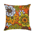 Retro Cool Mid Century Floral Fabric Design in Avocado Green, Harvest Gold, Brown, And Orange Soft Bedroom Essential Throw Pillow