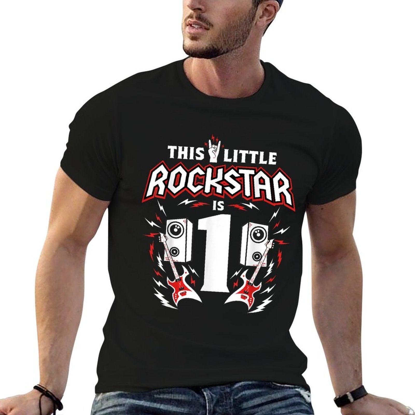 1st Birthday Rock And Roll Star Guitar 1 Year Old B-Day  Summer-ready Fabric T-Shirt