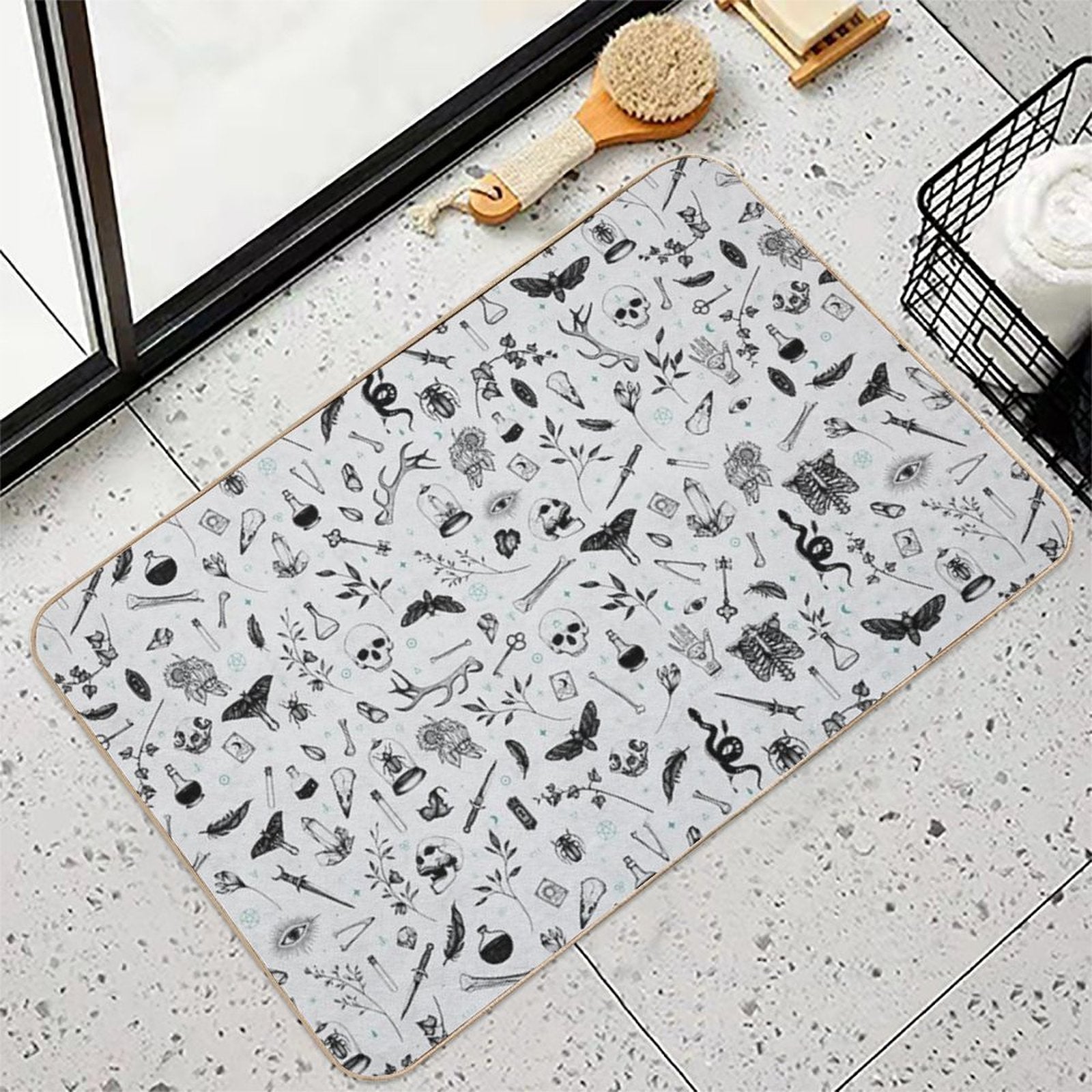 Black And Grey Witchy Pattern Durable Bath Mat