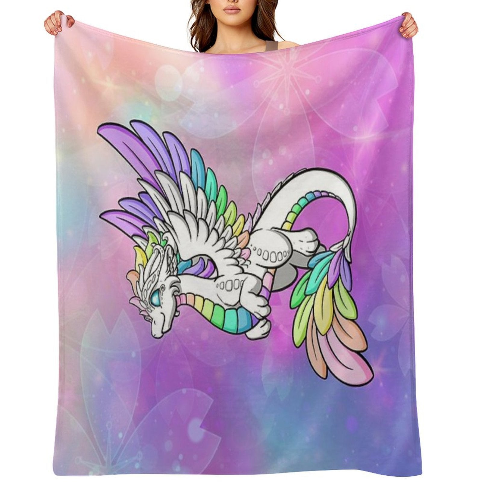 White Rainbow Dragon Eco-conscious Throw Blanket