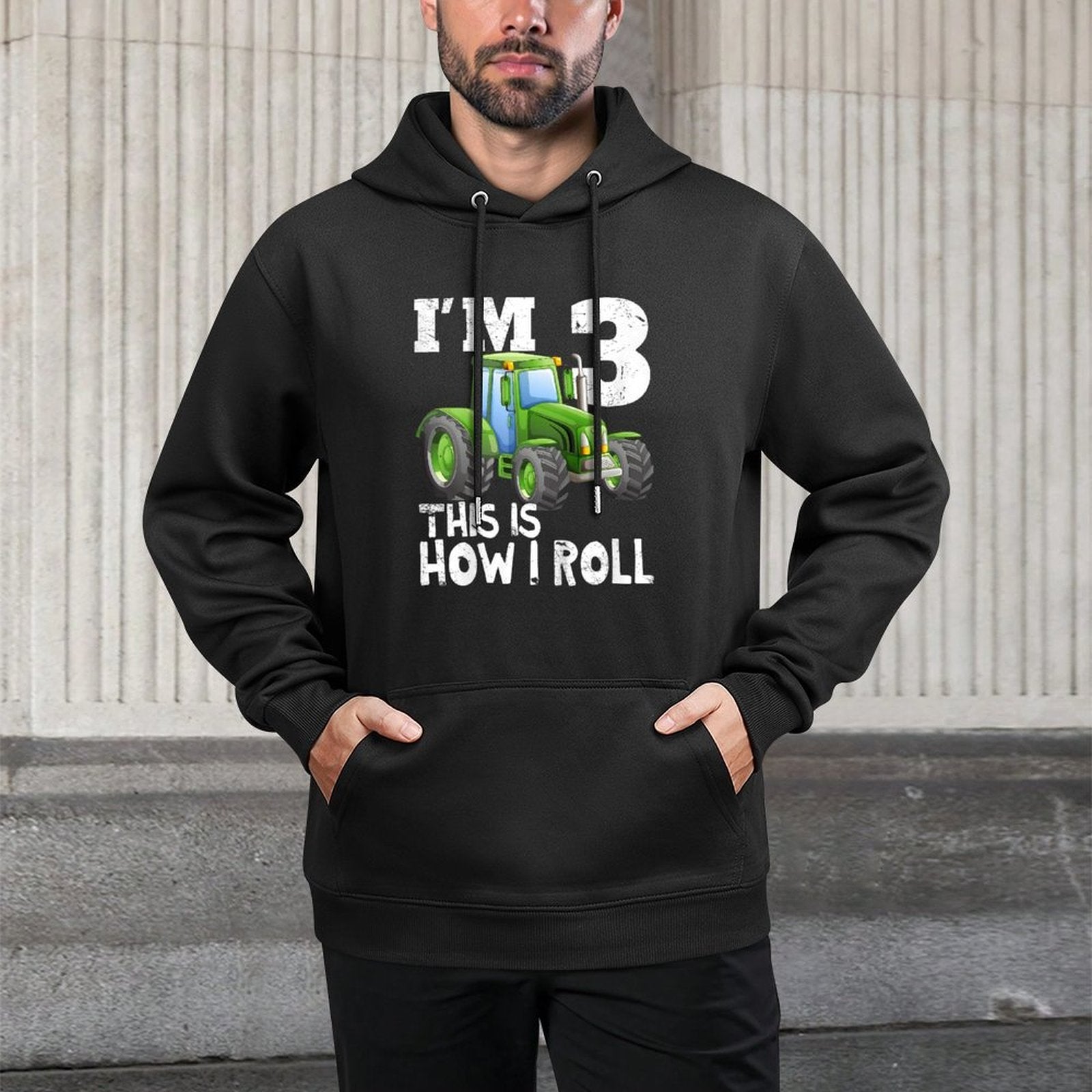 Green Farm Tractor 3rd Birthday Party Gift 3 Year Old Machine Washable Hoodie