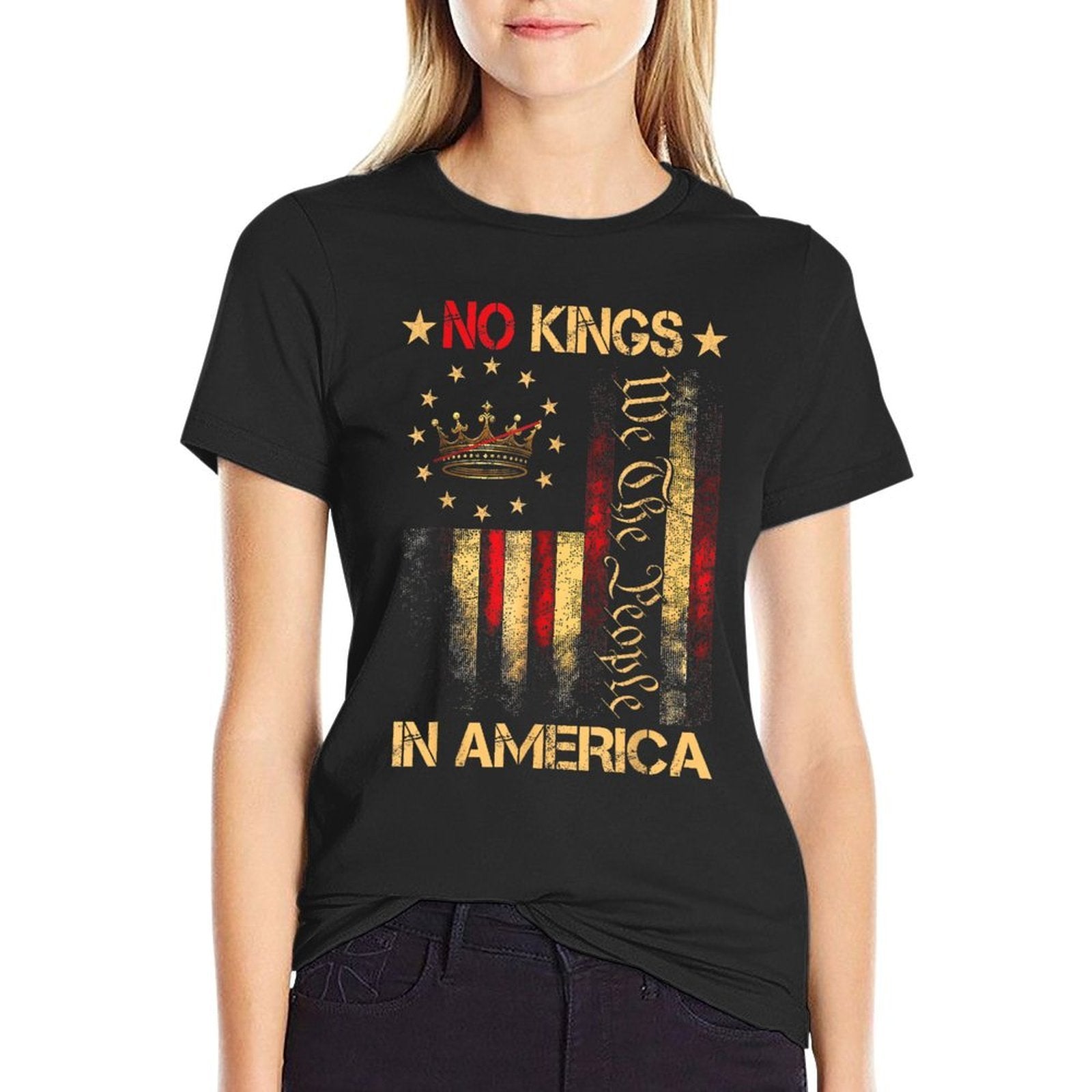 No Kings In America Protest Vintage American  Heathered Texture T-Shirt
