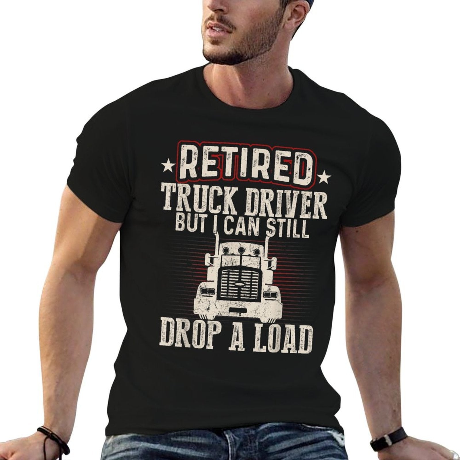 Mens Retired Truck Driver Drop A Load Trucker Retirement Gift  Ribbed Collar T-Shirt