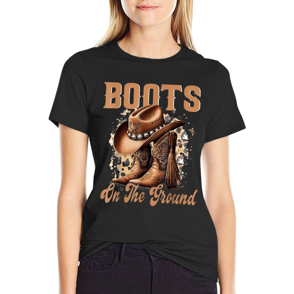 Boot Cowboy Western Cowgirl Linedance  Rolled Sleeves T-Shirt