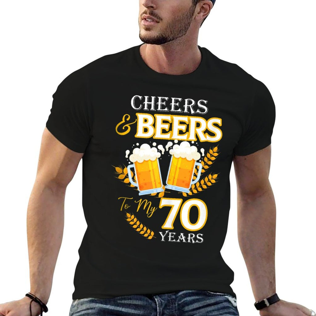 Cheers And Beers To My 70 Years 70th Birthday  Ribbed Collar T-Shirt