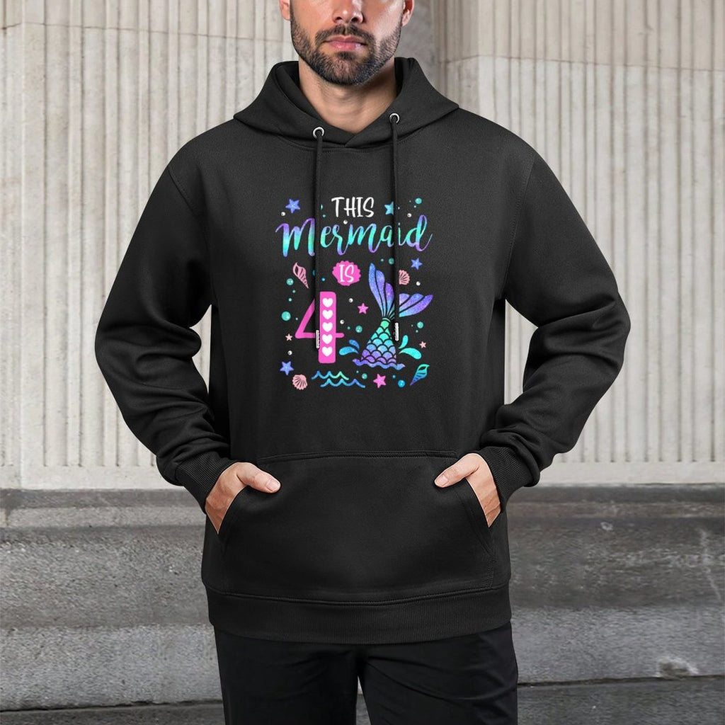 Mermaid Is 4 Yrs Old 4th Birthday Girl Mermazing Theme Medium-Weight Fabric Hoodie