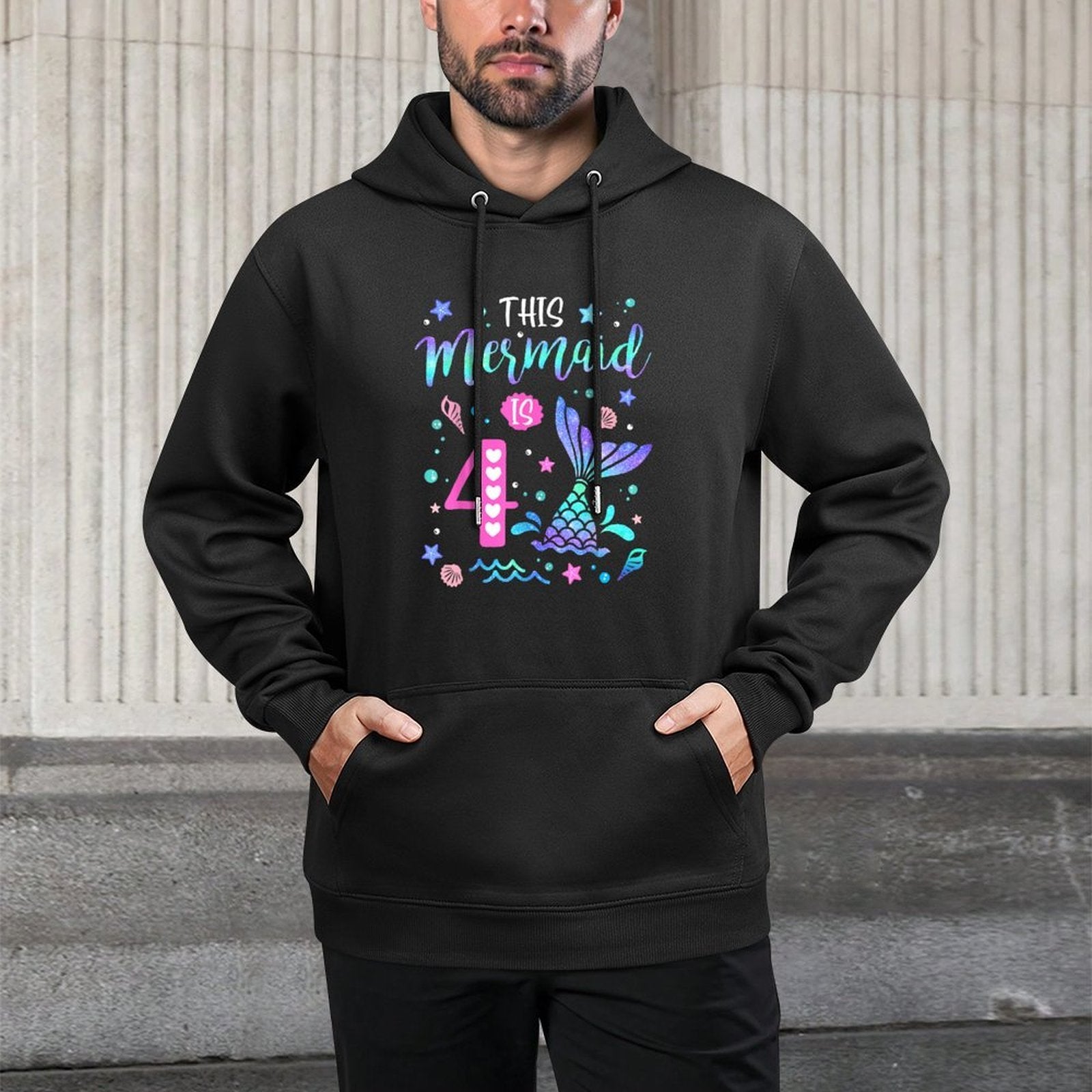 Mermaid Is 4 Yrs Old 4th Birthday Girl Mermazing Theme Medium-Weight Fabric Hoodie