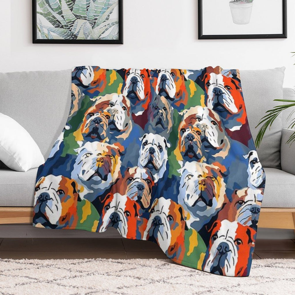 Bulldog in Camouflage Pattern Machine-washable Throw Blanket