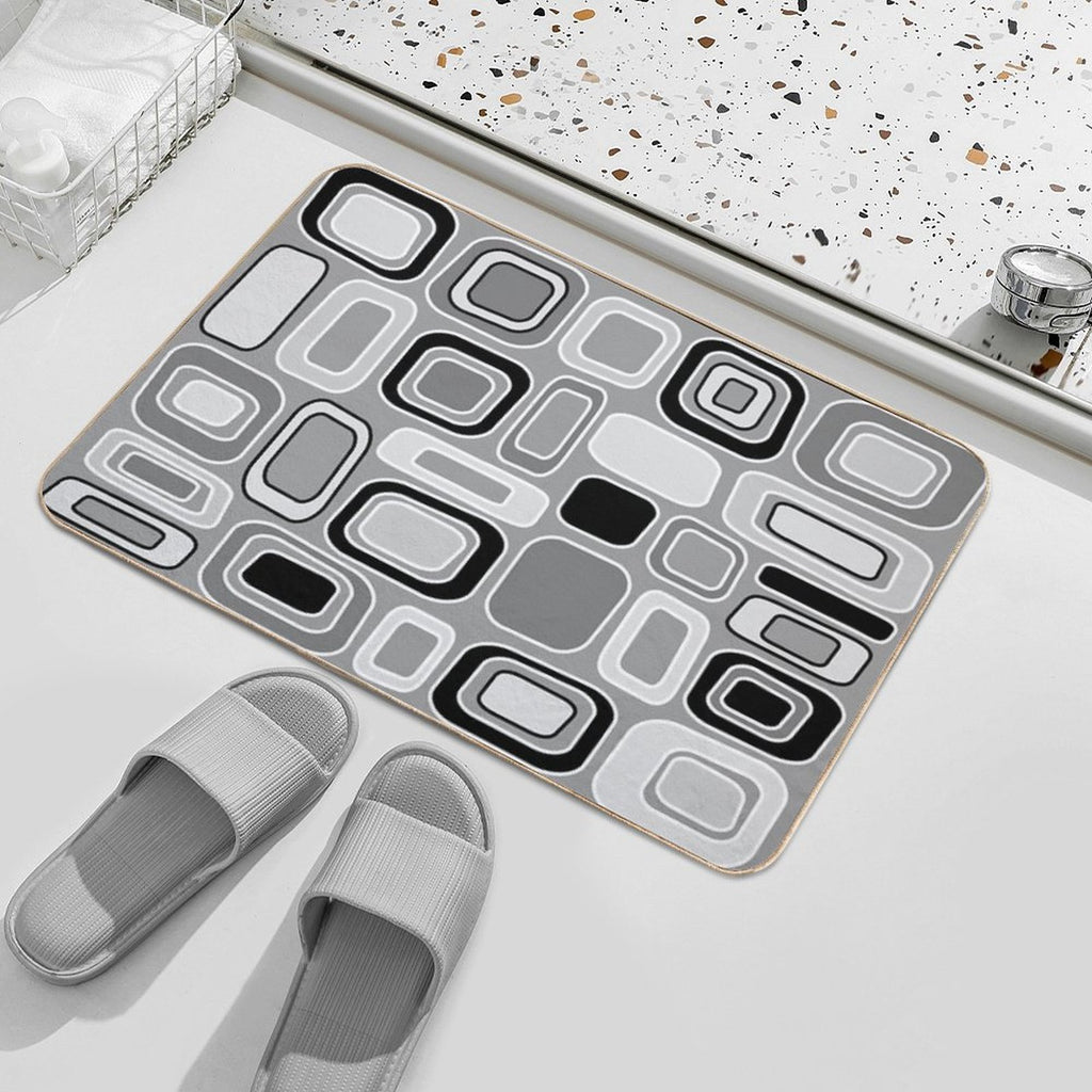 Black White Gray Mid Century Modern Geometric Print - Rectangles Squares  Anti-Trip Bath Mat